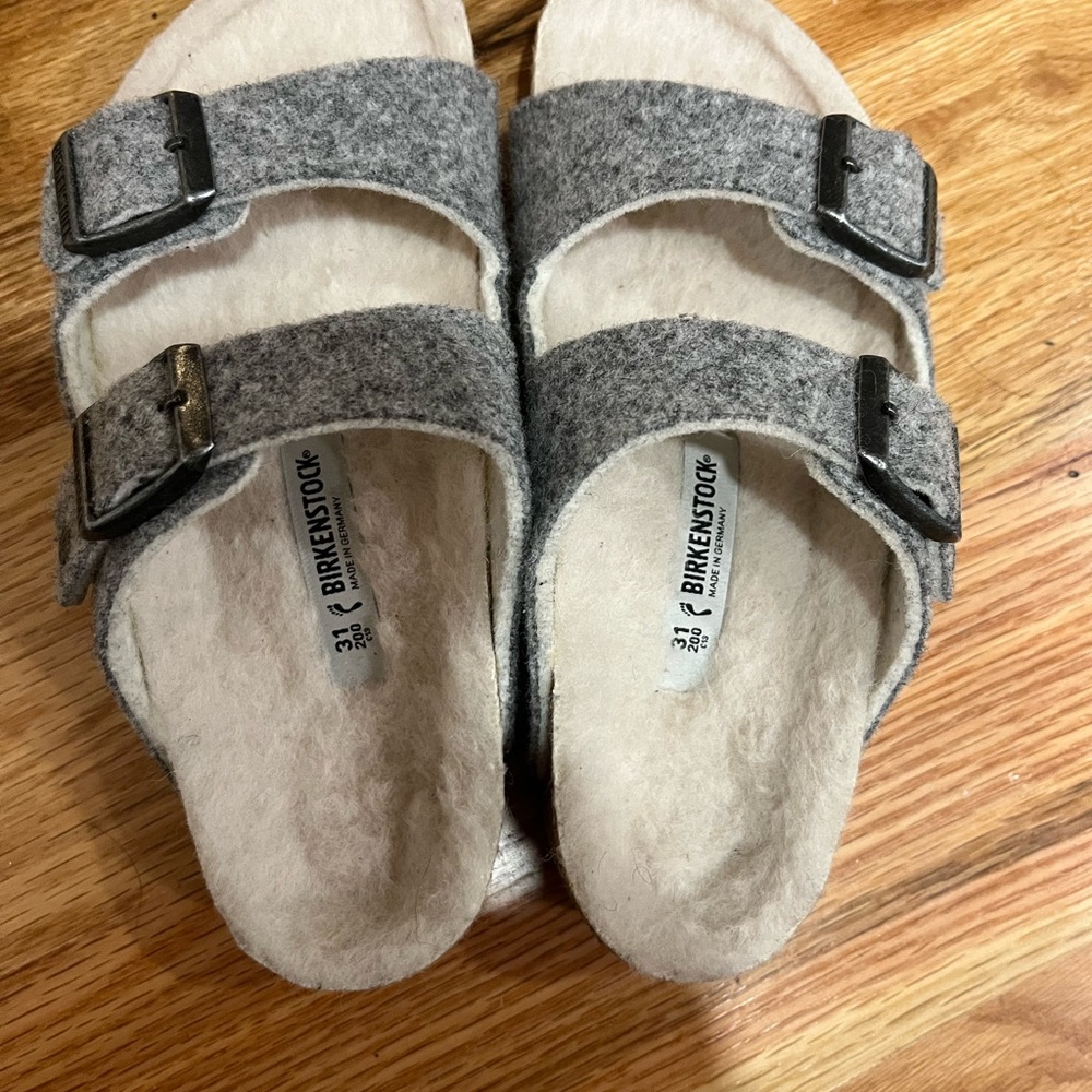 Birkenstock Gray and Cream Wool Sandals